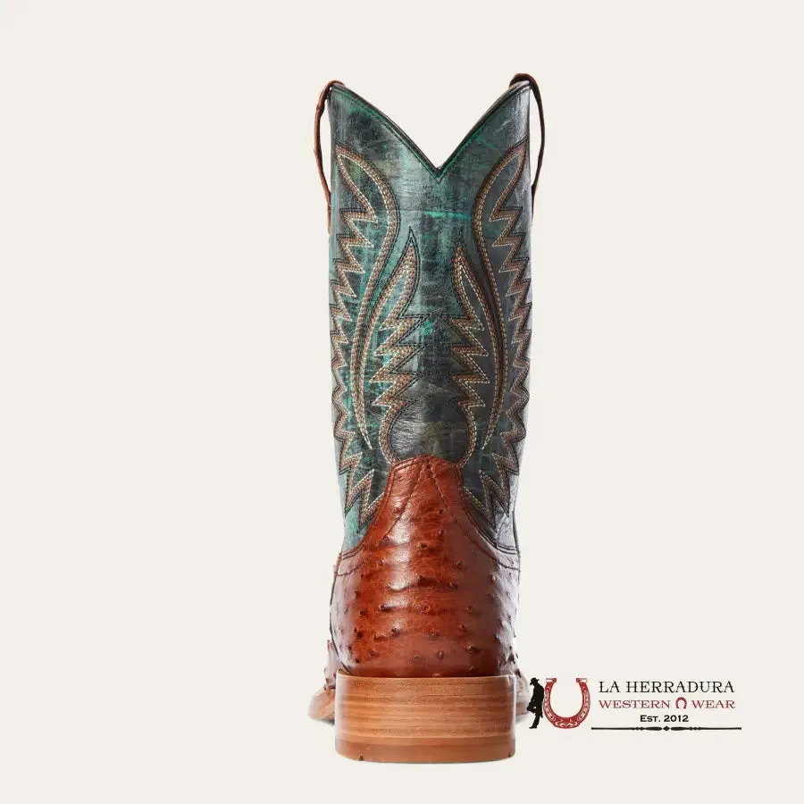 MENS ARIAT GALLUP BRANDY FULL QUILL OSTRICH/TURQUOISE