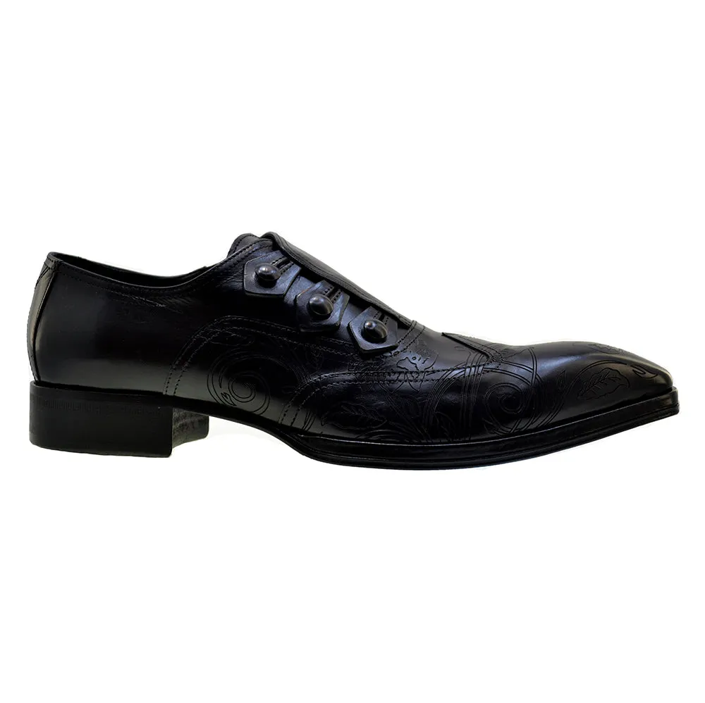 Men's Italian Shoes Jo Ghost 2376 Black Leather Embroidery Dress Shoes