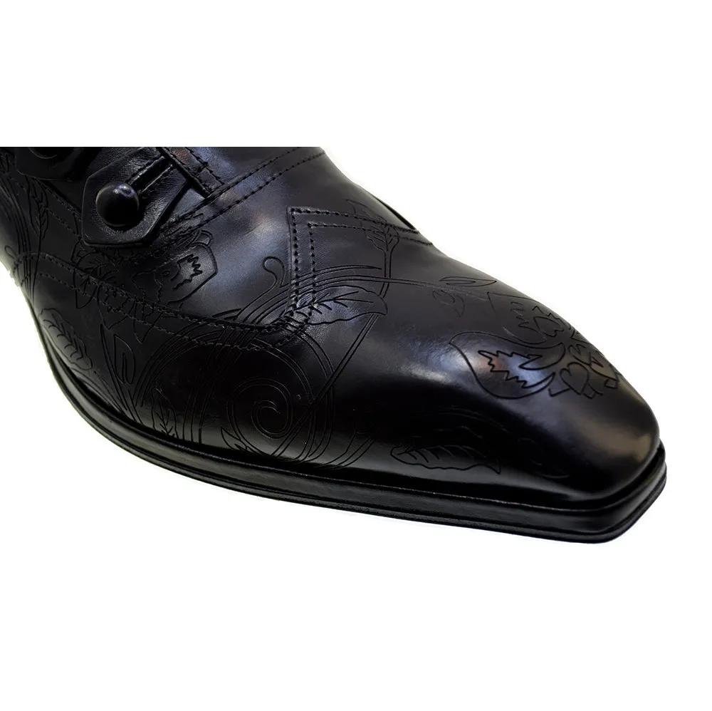 Men's Italian Shoes Jo Ghost 2376 Black Leather Embroidery Dress Shoes