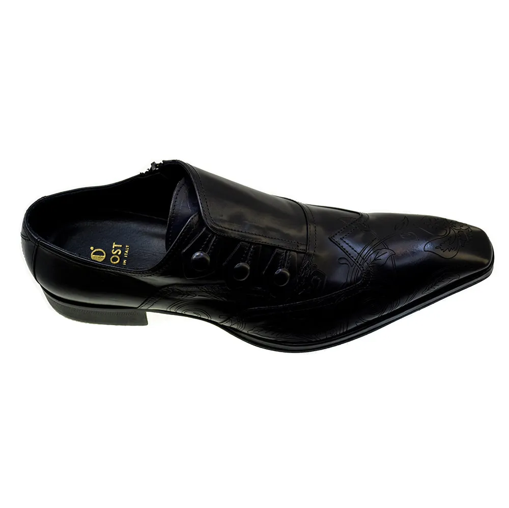 Men's Italian Shoes Jo Ghost 2376 Black Leather Embroidery Dress Shoes