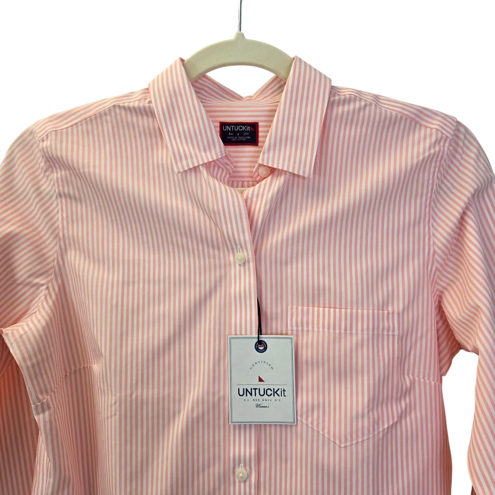 NWT UNTUCKit Marsanne-Peach Gingham Print Long Sleeve Button Down Shirt Size 0