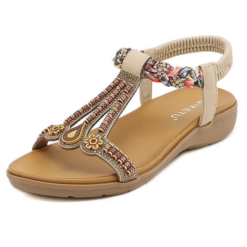 SIKETU | Bohemian Beaded Rhinestone Slingback Sandals