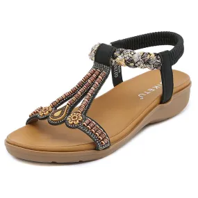 SIKETU | Bohemian Beaded Rhinestone Slingback Sandals