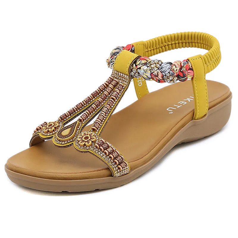 SIKETU | Bohemian Beaded Rhinestone Slingback Sandals