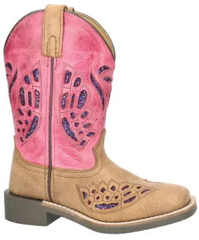 Smoky Mountain Youth Girls Trixie Brown/Pink Leather Cowboy Boots