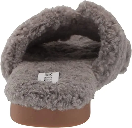 Steve Madden Seek Grey Slip On Squared Open Toe Comfy Low Heel Flat Slippers