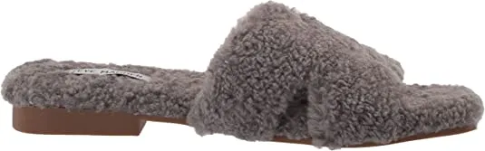 Steve Madden Seek Grey Slip On Squared Open Toe Comfy Low Heel Flat Slippers