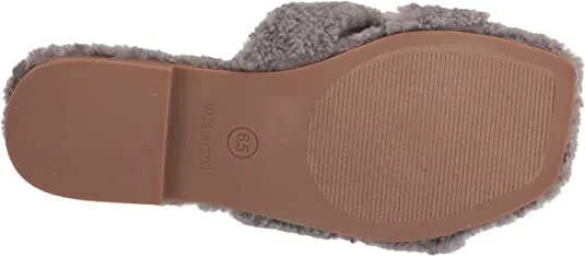Steve Madden Seek Grey Slip On Squared Open Toe Comfy Low Heel Flat Slippers
