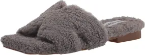 Steve Madden Seek Grey Slip On Squared Open Toe Comfy Low Heel Flat Slippers