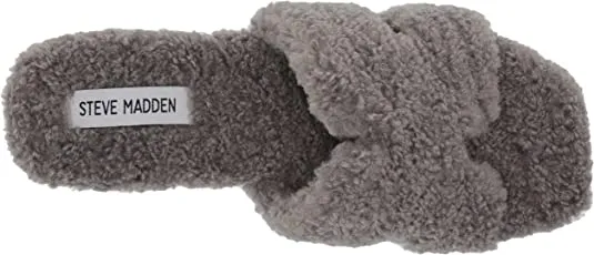 Steve Madden Seek Grey Slip On Squared Open Toe Comfy Low Heel Flat Slippers