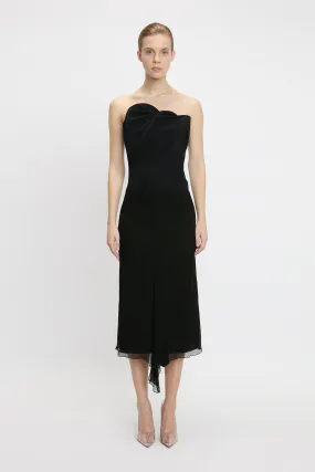 Strapless Wave Detail Top In Black