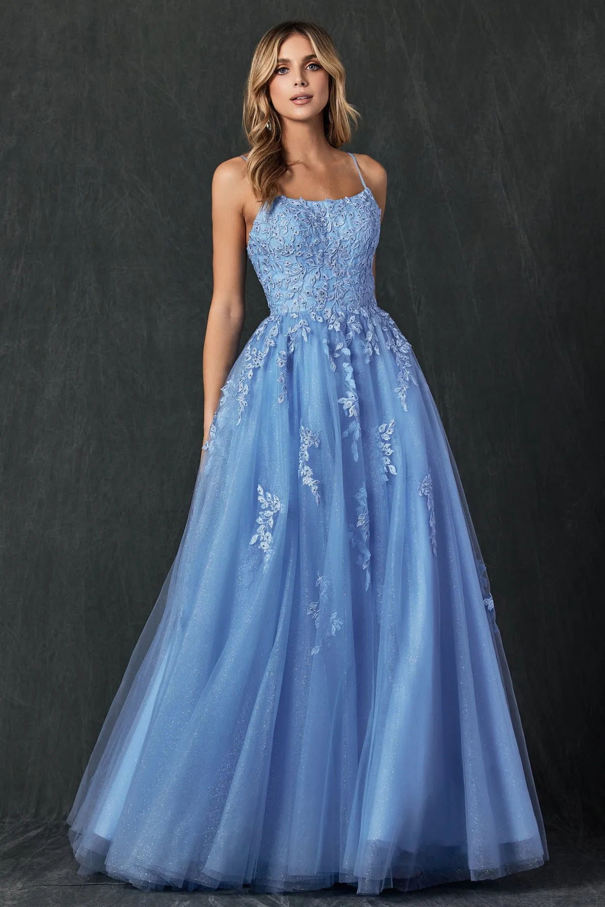 Tulle Prom Dress w/ Floral Applique