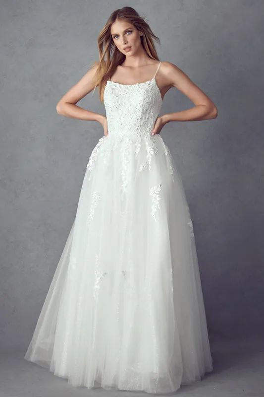 Tulle Prom Dress w/ Floral Applique