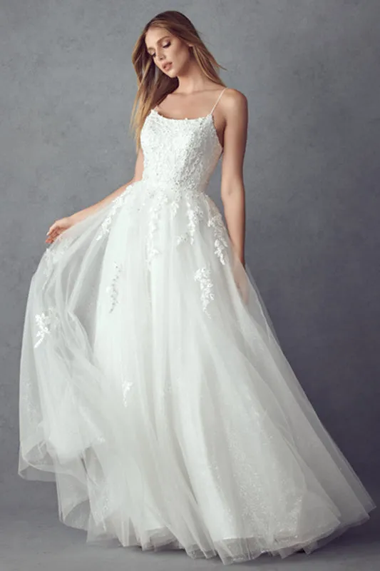 Tulle Prom Dress w/ Floral Applique