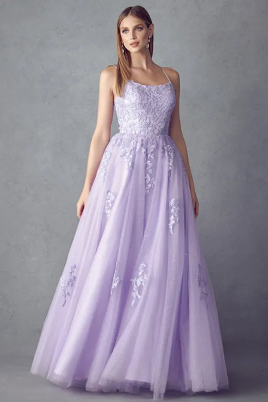 Tulle Prom Dress w/ Floral Applique