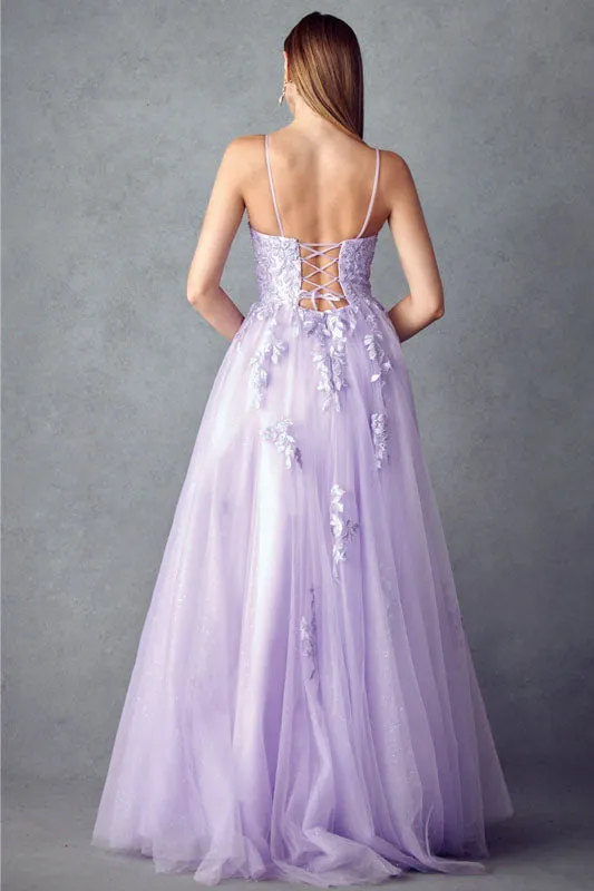 Tulle Prom Dress w/ Floral Applique