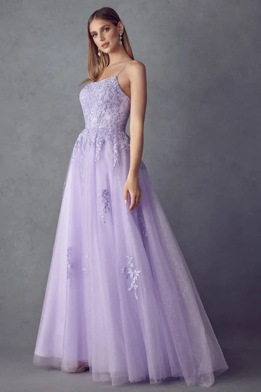 Tulle Prom Dress w/ Floral Applique