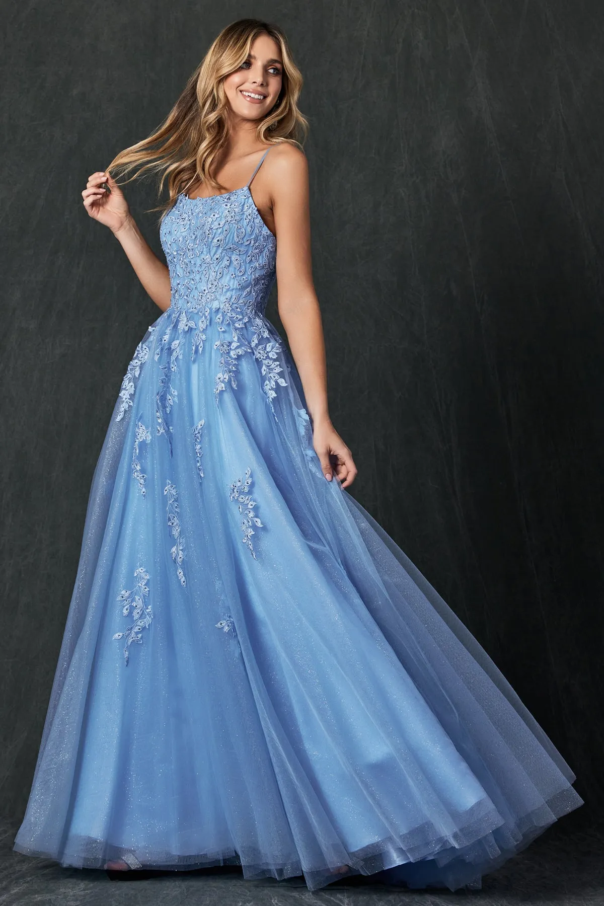 Tulle Prom Dress w/ Floral Applique