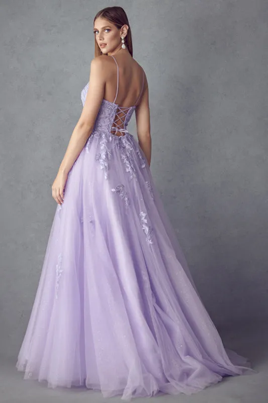 Tulle Prom Dress w/ Floral Applique