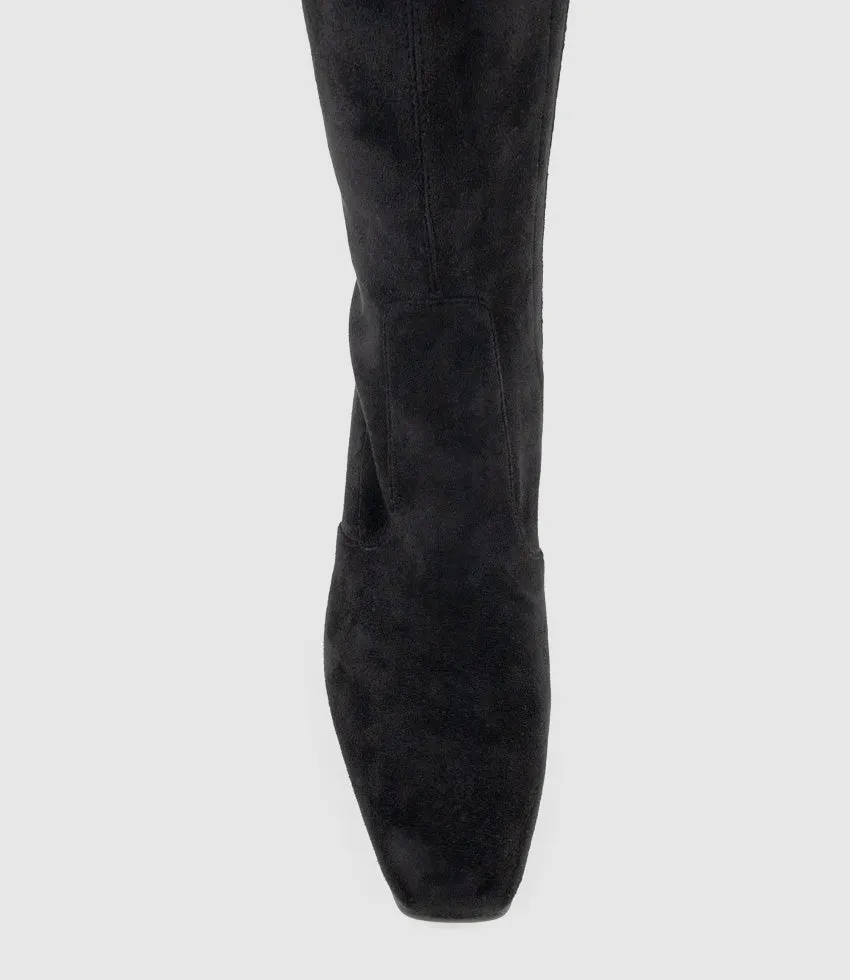 VALERY70 Square Toe OTK Boot in Black Suede
