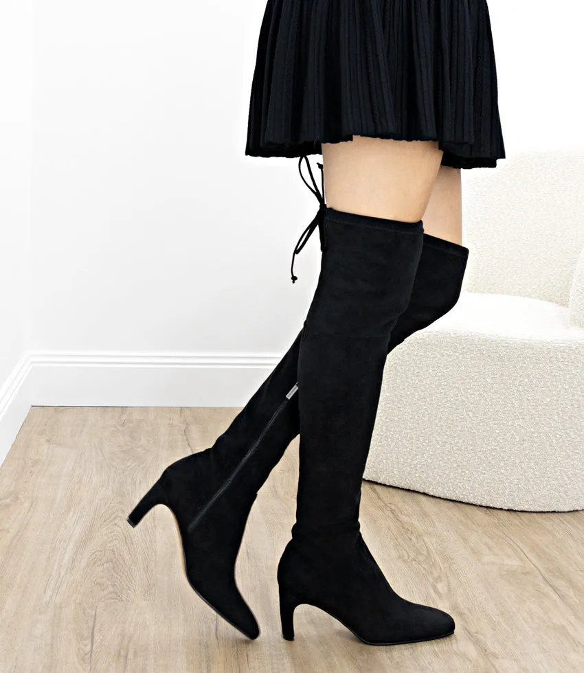 VALERY70 Square Toe OTK Boot in Black Suede