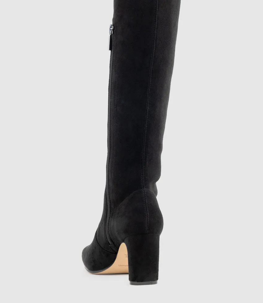 VALERY70 Square Toe OTK Boot in Black Suede