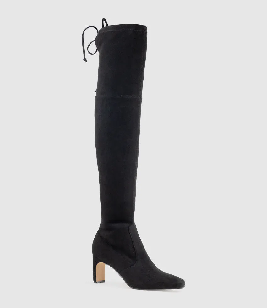 VALERY70 Square Toe OTK Boot in Black Suede