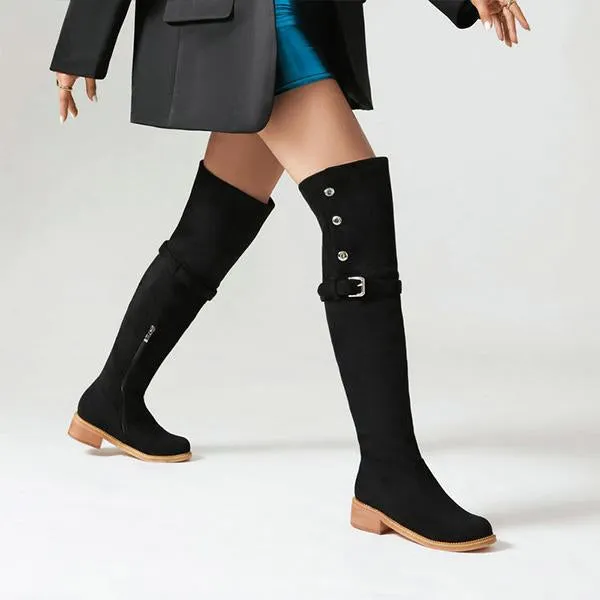 Women's Casual Suede Buckle Studded Over-the-Knee Boots 04023737S