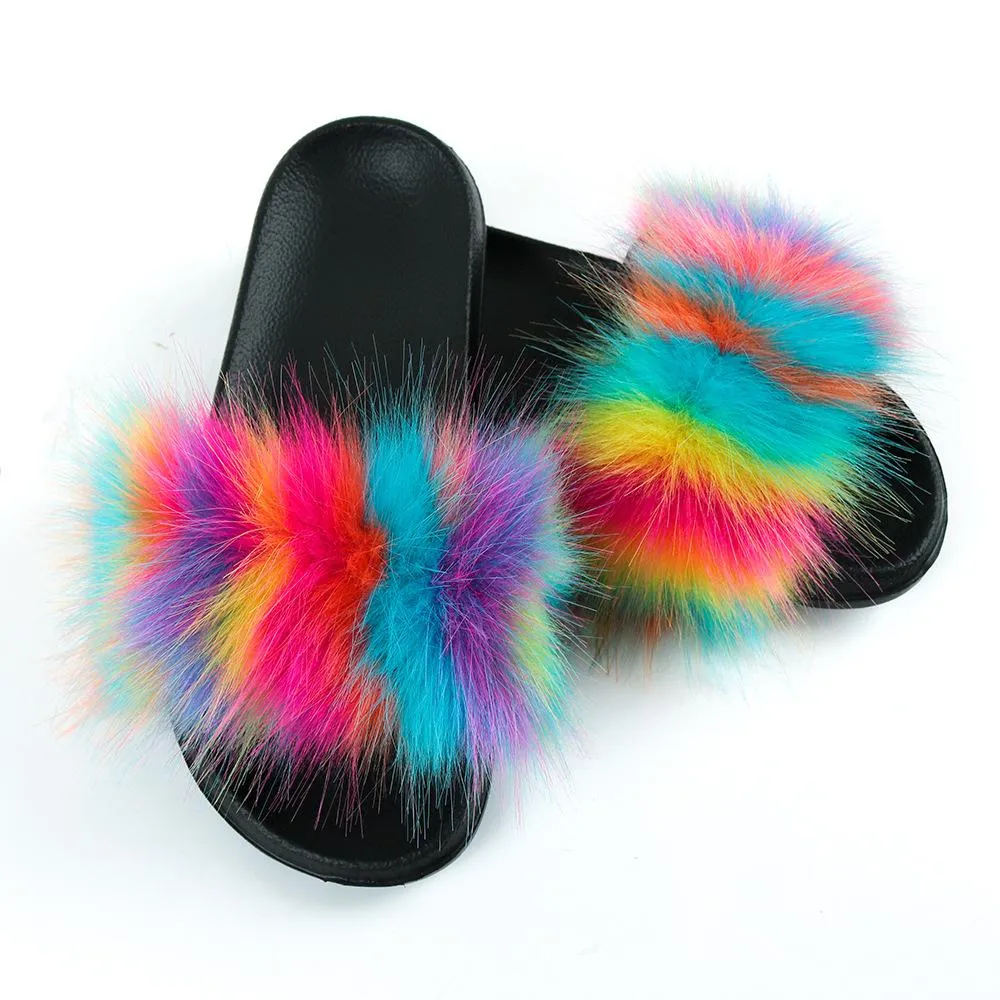 Women's flat fuzzy indoor slides with arch support comfy house shoes