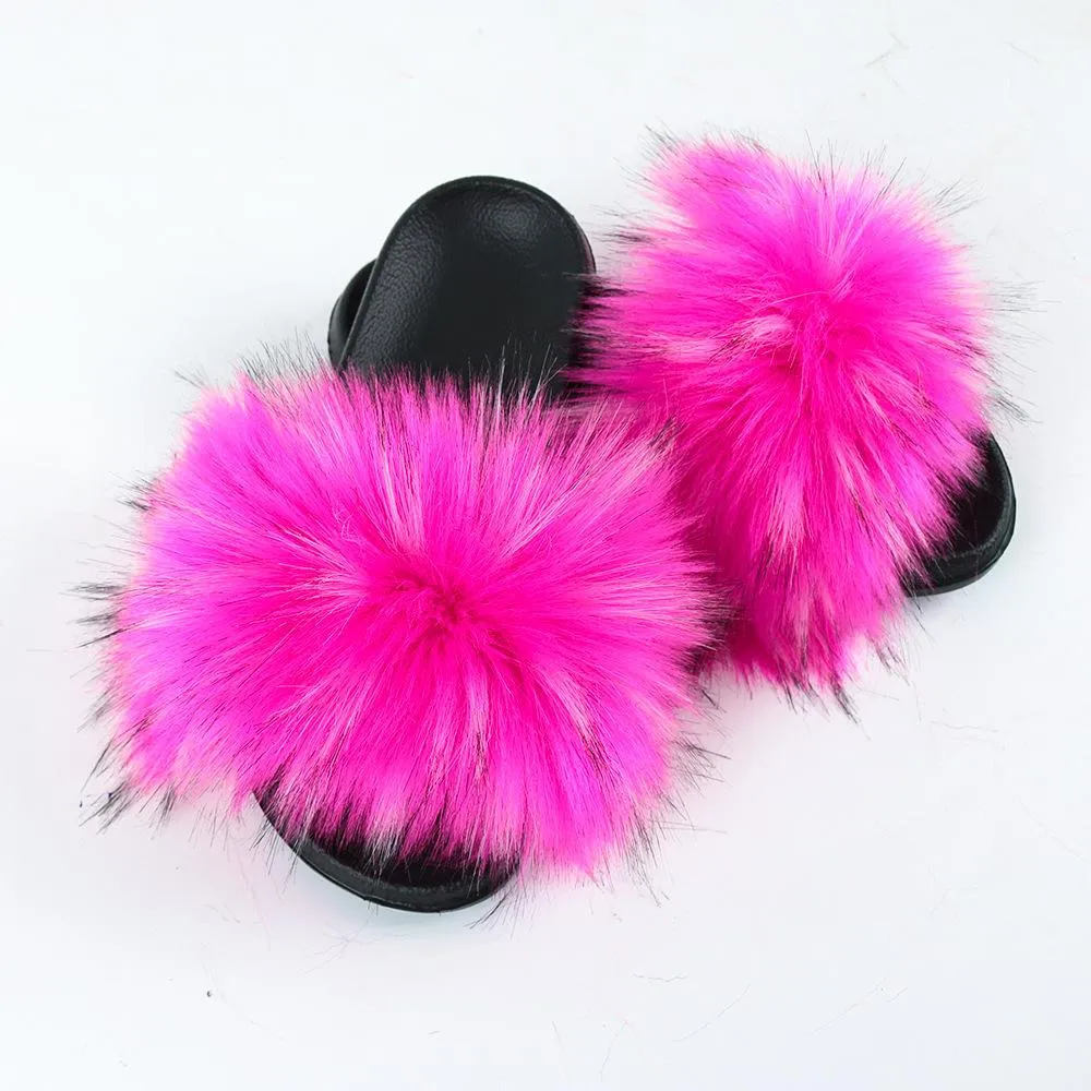 Women's flat fuzzy indoor slides with arch support comfy house shoes