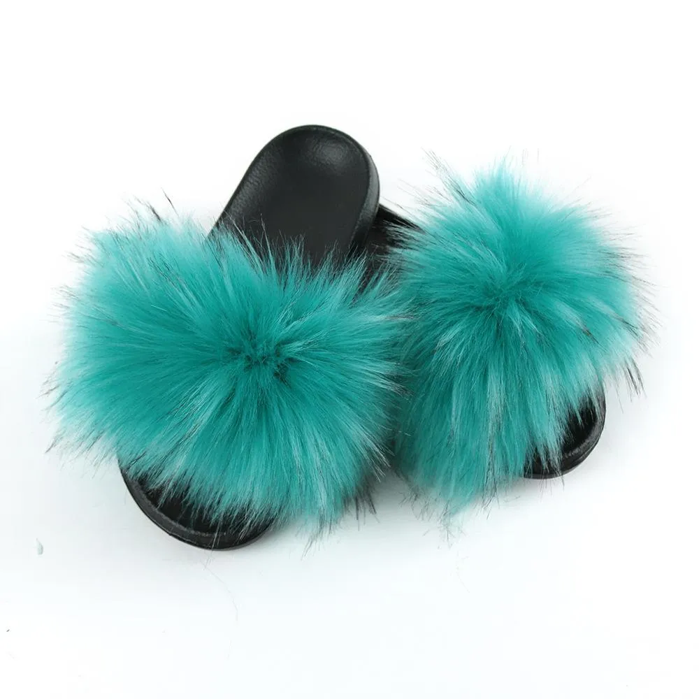 Women's flat fuzzy indoor slides with arch support comfy house shoes