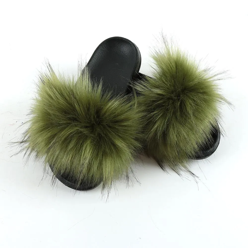Women's flat fuzzy indoor slides with arch support comfy house shoes