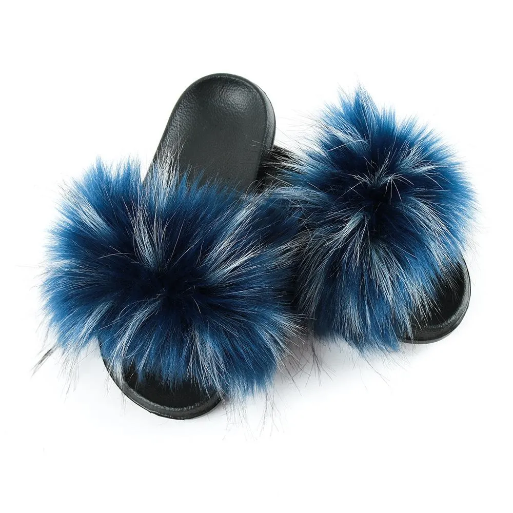 Women's flat fuzzy indoor slides with arch support comfy house shoes