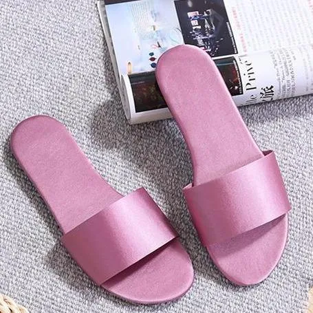 Women's flat silky indoor slides house slippers wedding slippers