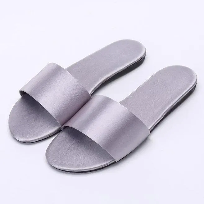 Women's flat silky indoor slides house slippers wedding slippers