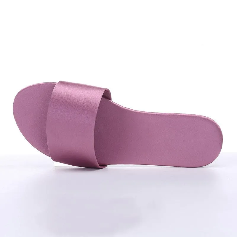 Women's flat silky indoor slides house slippers wedding slippers