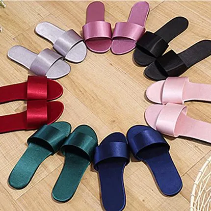 Women's flat silky indoor slides house slippers wedding slippers