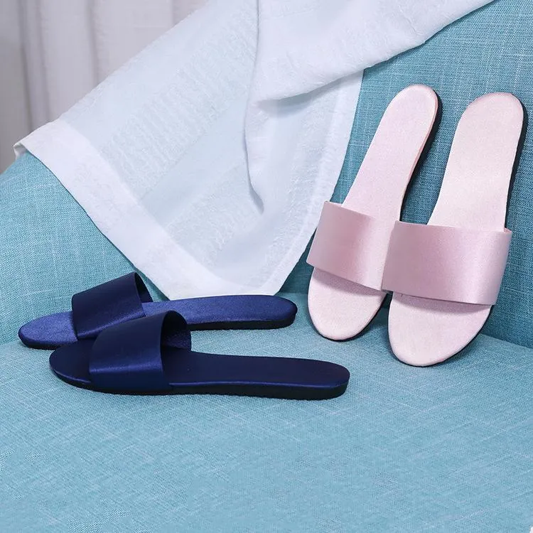 Women's flat silky indoor slides house slippers wedding slippers