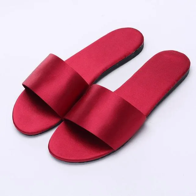 Women's flat silky indoor slides house slippers wedding slippers