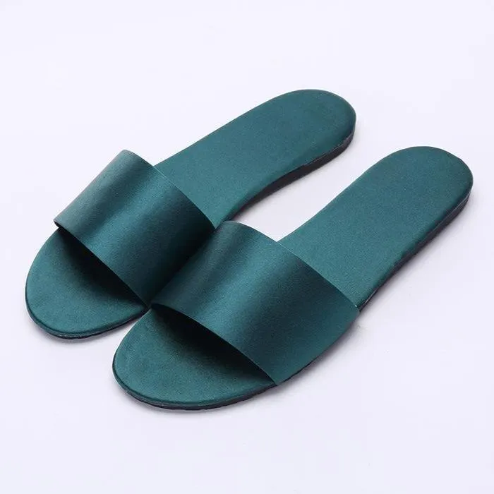 Women's flat silky indoor slides house slippers wedding slippers